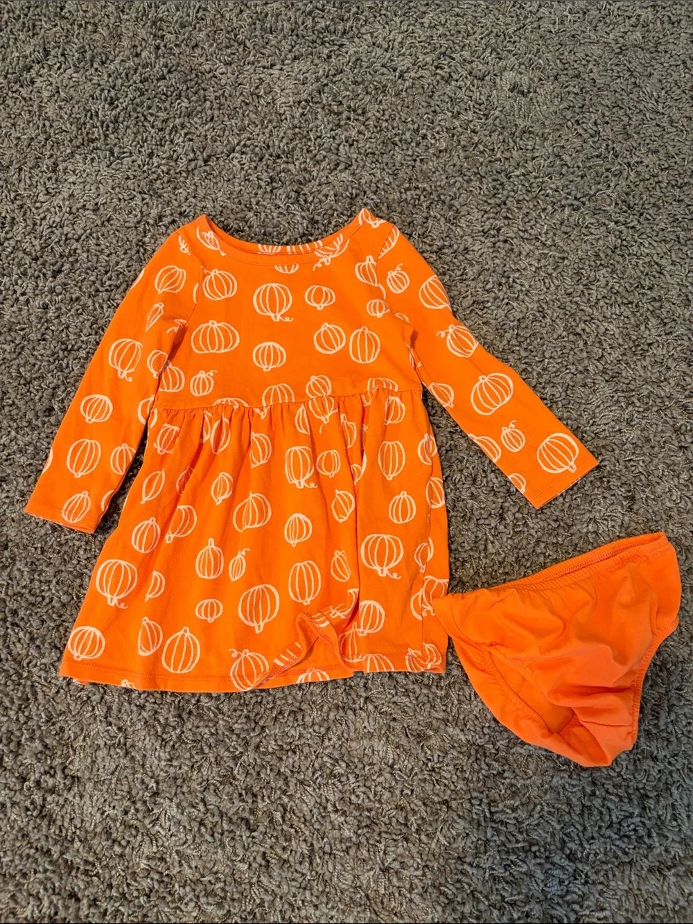 Cat & Jack Orange Pumpkin Print Long-Sleeve Dress with Orange Bloomers